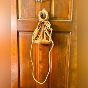 MATILDA JANE Cute Mustard velvety pouch purse with polka dots. Clean interior.